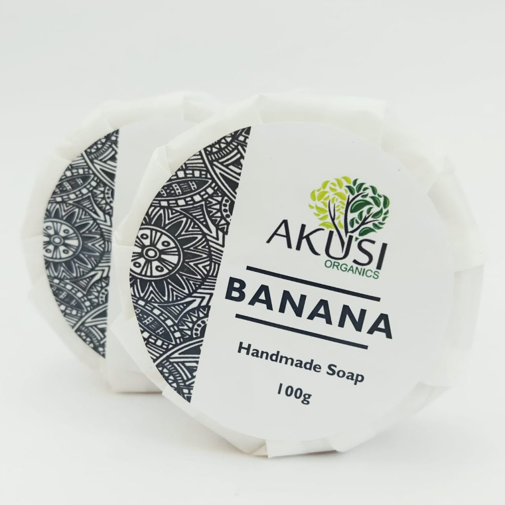 organic banana soap on white background for oily skin and acne