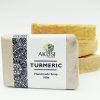 organic turmeric soap on white background